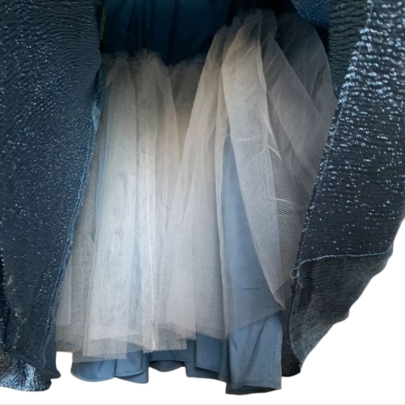 Aidan Mattox Blue Metallic Off-the-Shoulder Ruffle Mermaid Gown Maxi Dress 16 - Picture 10 of 16